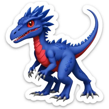  Cool Edgy deep blue Digimon-Fakemon-Velociraptor-Dragon with red belly full body sticker