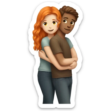 white boy with brown hair hugs a orange hair girl sticker