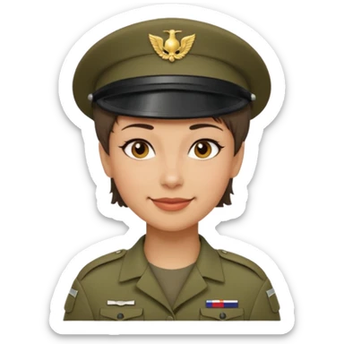 Apple-style emoji: female soldier, bust, no cap/helmet, friendly smile sticker