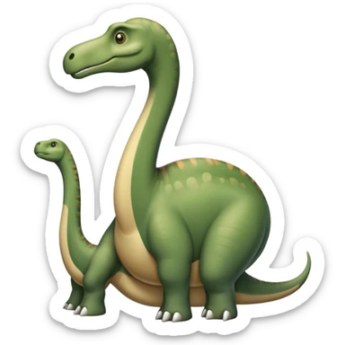 Beautiful and Majestic Brachiosaurus Portrait Emoji, Head and body resting in serene repose with a gentle, confident expression, showcasing its monumental, elongated neck and a small, refined head with tranquil eyes, Simplified yet exquisitely endearing features, highly detailed, glowing with a soft, drowsy golden light, high shine, relaxed and utterly majestic, stylized with an air of timeless prehistoric splendor, soft glowing outline, capturing the essence of a beautiful and majestic Brachiosaurus that feels destined to become the next viral icon of awe-inspiring ancient beauty! sticker
