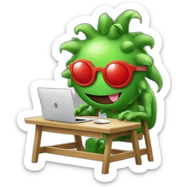red and green creative monster working in vacation sticker