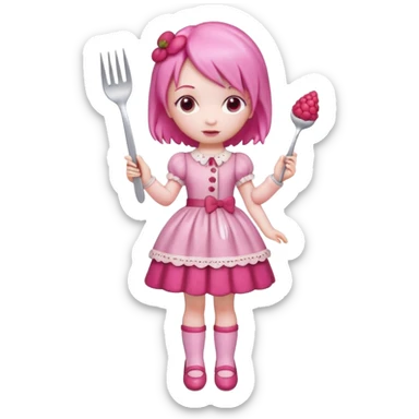 Isolated detaile illustration incredibly raspberry torte doll figurine full body with pink hair and a raspberry barrette sticker