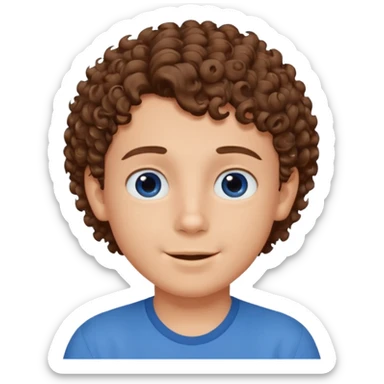 cute boy happy with heart eyes curly short brown hair blue shirt sticker