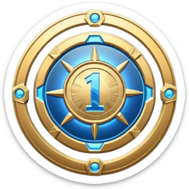 Futuristic achievement medal badge, circular shield emblem with engraved Roman numeral I and subtle “12M” detail, metallic gold and deep blue glow, sci-fi web3 game UI style, polished 3D game asset, soft energy aura, dark background, centered composition, high detail sticker