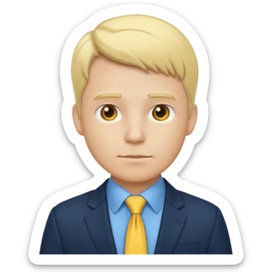 consulting man with hand with white skin and blonde hair with blue shirt and yellow tie and black blazer sticker