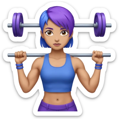 weight lift woman short blue purple har muscles bar is not growing from head sticker