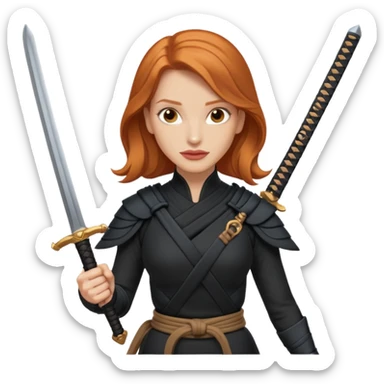 Jessica Chastain, in a ninja position with swords sticker