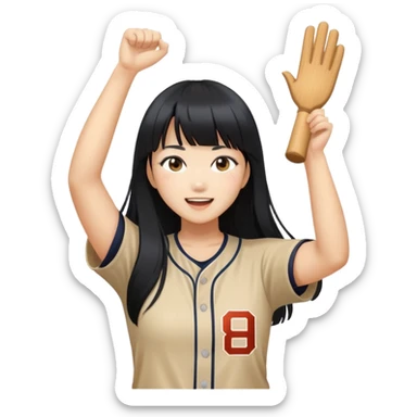 East Asian woman with long black straight hair and bangs cheering for Doosan Bears baseball team sticker
