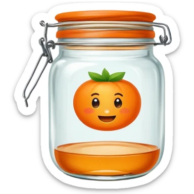 Hermès-style vintage jam jar, glass with orange label, elegant, cute emoji style sticker