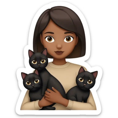 Tan girl with short hair holding two black cats sticker