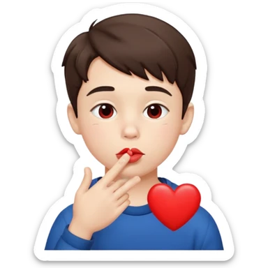 Emoji, boy's face blowing a kiss, puckered lips, small heart sticker