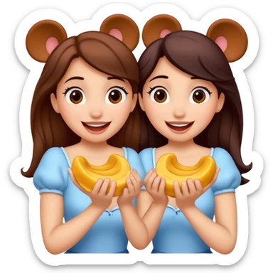 Son quatro chicas montadas en una atraccion de levantando la mano con orejas de Disney puestas en una atracción sticker