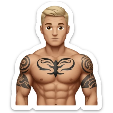 tattoo man, white skintone, more highlight the tattoo, body builder, heavy tatto0s on fully chest, more tattoos on the body, more visible tattoo, big tattoos, tattoos on face. sticker