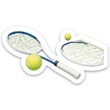 A tennis racket resting on the green grass of a tennis court, with a tennis ball placed nearby and the net stretching across the court. The background captures the fresh, open atmosphere of a traditional grass court, emphasizing the elegance and precision of the sport. sticker