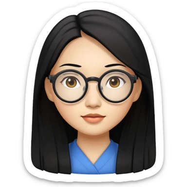 an Asian woman with long hair and round glasses sticker