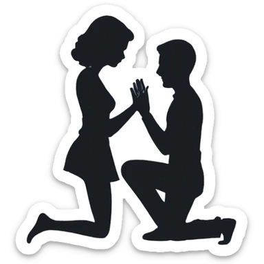 Marriage proposal on knees silhoutee sticker