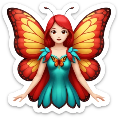 nature spirit woman dressed as butterfly herald red, wing sleeves spread sticker