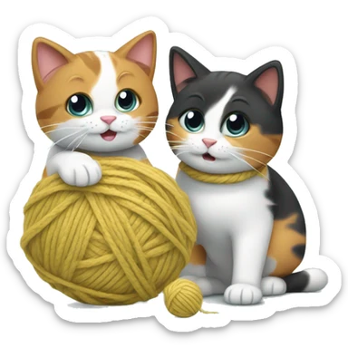 Two calico cats playing with ball of wool sticker