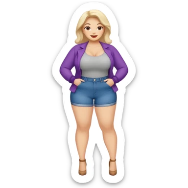 woman with voluptuous body, wearing trendy clothes, cheerful face sticker