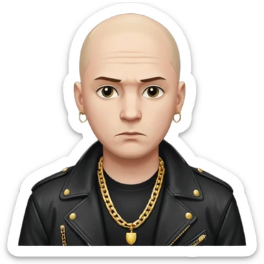 Bald Russian 1990s gangster emoji, leather jacket, , serious face sticker