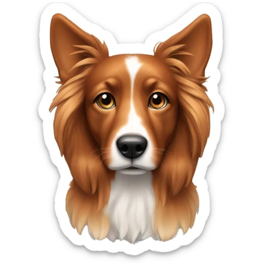long haired copper dog with white belly and black spots on nose sticker