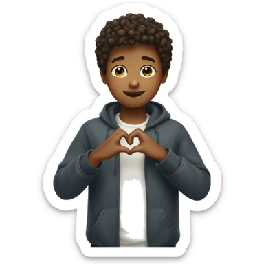 a boy making a heart with his fingers sticker