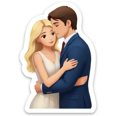 Elegant girl and man hugging together in Montenegro sunset blonde and brunette looking into each others eyes true love delicate chaste  sticker