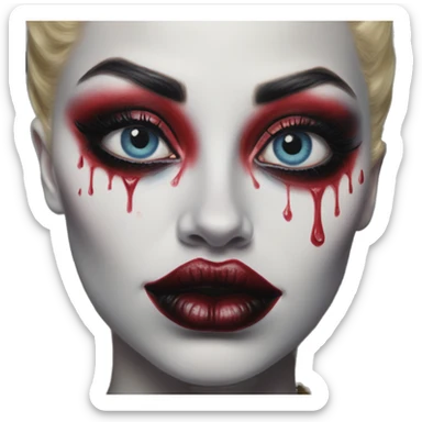 All seeing eye in Harley Quinn style, oil paint, mysterious eyes, intricate lips, masterpiece portrait, odd perspective, beautiful, desirable, logical sticker