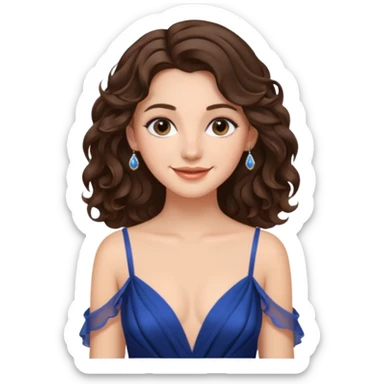 a beautiful brunette wavy flowy hair princess wearing a gown with elegant piercing and smile gently  sticker