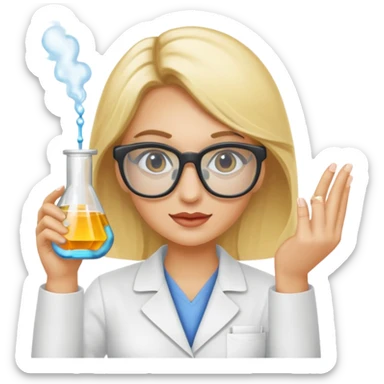 Eine hellblonde Chemikerin mit typischem Erlmeyerkolben in der Hand und Laborbrille auf sticker