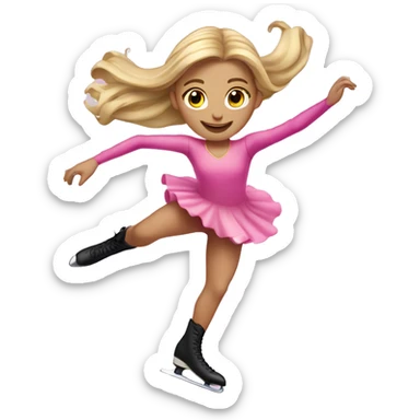 Figure skating girl with long hair blonde highlights and pink dress doing a jump sticker