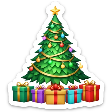 Christmas tree with lights and presents underneath sticker