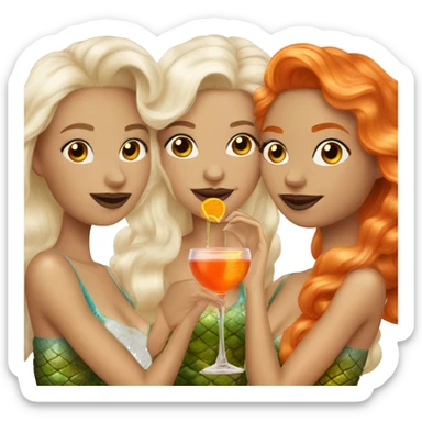 Three beautiful mermaids (light skin) drinking aperol sticker