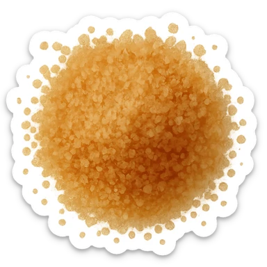 Make the golden-brown sugar scatter grains less fine and slightly larger, keeping a warm amber color, matte, lightly clumped, natural molasses look, no spoon, bowl, or packaging, soft lighting, subtle shadows, transparent background, emoji scale. sticker