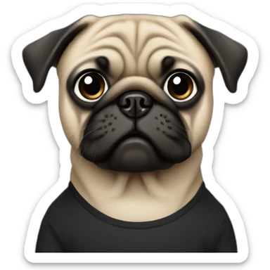 pug wearing a black t-shirt sticker
