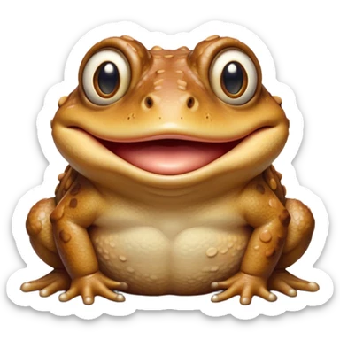 Cinematic Comical Toad Portrait Emoji, Head tilted dramatically with an exaggeratedly amused expression, featuring a robust, bumpy body with wide, comically expressive eyes full of playful disbelief and a quirky, textured face, Simplified yet hilariously expressive features, highly detailed, glowing with a slightly sassy woodland glow, high shine, dramatic yet playful, stylized with an air of quirky amphibian mischief, soft glowing outline, capturing the essence of a meme-worthy toad that looks ready to side-eye its way into viral fame! sticker