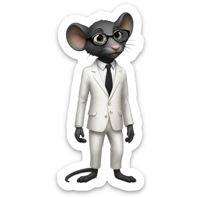 Full body and leg standing Black rat wearing a white suit and glasses and beautiful pant sticker