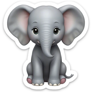 Cinematic Noble Baby Elephant Portrait Emoji, Poised and regal, with a tiny, endearing build and a soft, smooth gray hide, delicate floppy ears and a small, curious trunk, deep-set soulful eyes, Simplified yet sharp and sophisticated features, highly detailed, glowing with a gentle, dignified glow, high shine, intelligent and adorable, stylized with an air of miniature majesty, focused and attentive, soft glowing outline, capturing the essence of a watchful and confident little elephant, so majestic it feels as though it could toddle out of the screen with effortless authority! sticker