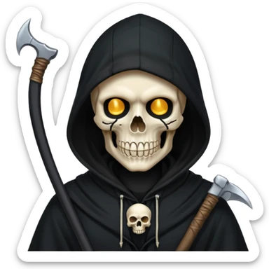zoomed black hood skull scythe sticker