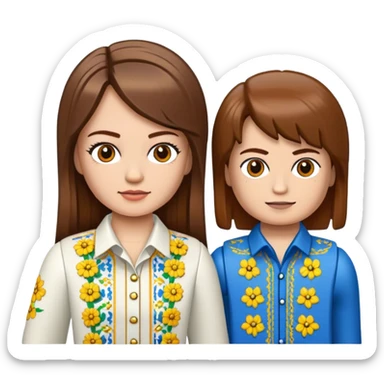 a Ukrainian girl with brown hair in an embroidered shirt and a Ukrainian boy in an embroidered shirt and Lego bricks sticker