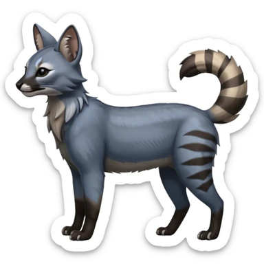 Realistic edgy bluish greyish blackish whitish silvery coppery Shiny Colorful Dusky Dark Gloomy Glossy Aardwolf-Caracal-Cougar-Lion-Bobcat-fusion-animal-hybrid-creature, full body, tufted ears, long thin tufted tail sticker