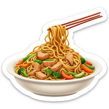 Cinematic Realistic Chow Mein Dish Emoji, showcasing stir‚Äêfried noodles with crisp vegetables and tender meat, rendered with lifelike detail and vibrant, dynamic lighting. sticker