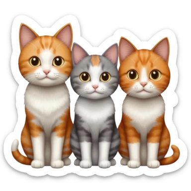 3 different coloured tiny short haired cats, including a dark grey and white cat, a ginger and white and a brown tabby and white sticker