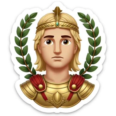 Cinematic Realistic portrait of Alexander the Great, depicted with photorealistic detail as a commanding historical conqueror, featuring sharp, lifelike facial features, meticulously rendered ancient Macedonian armor, and a laurel wreath, illuminated by natural, dramatic lighting that highlights his youthful determination and legendary presence. sticker