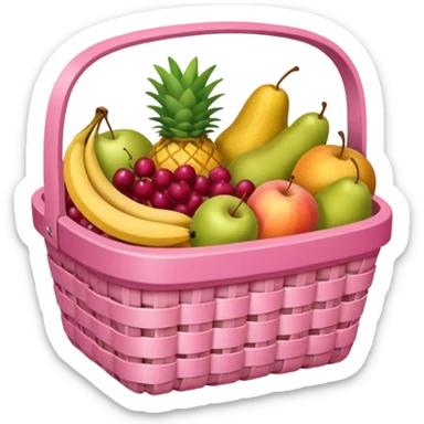 Pink basket, plaid lining, with both food, drink and fruits sticker