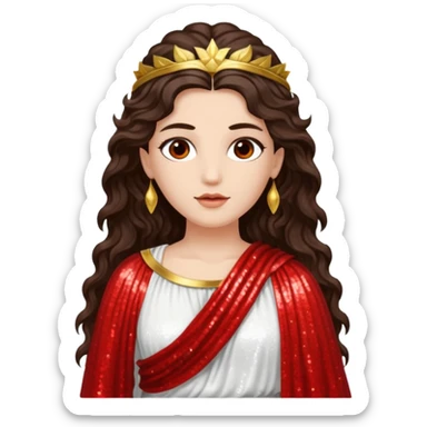 Libertas, Goddess of Freedom from Roman Deities with long dark brown wavy hair, white and red sequin toga sticker