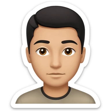 Emoji masculino em estilo 3D / cartoon realista, com pele morena clara, cabelos pretos bem penteados com gel, fios alinhados e com brilho, olhos pretos expressivos, sobrancelhas bem definidas, rosto jovem, expressão simpática e confiante, traços suaves e harmoniosos, sem barba sticker
