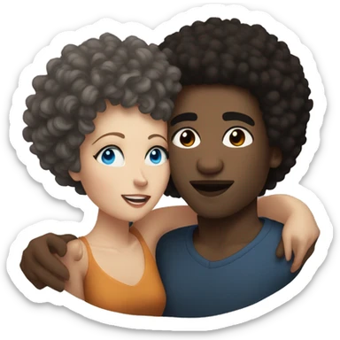 Black man with short Afro, kissing a brunette white woman with blue eyes sticker
