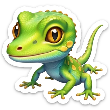 cinematic-cute-realistic gecko-portrait-emoji,-head-tilted-playfully-and-inquisitively,-featuring-a-small,-charming-body-with-smooth,-vividly-patterned-scales,-bright,-sparkling-eyes-and-delicate,-sticky-toe-pads,-simplified-yet-irresistibly-adorable sticker