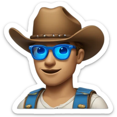 A cow boy with blue glasses and with a youtube logo in his chest sticker